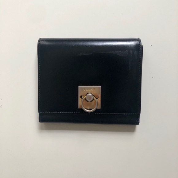 Celine Vintage Gold Interlock Leather Wallet - Picture 1 of 8